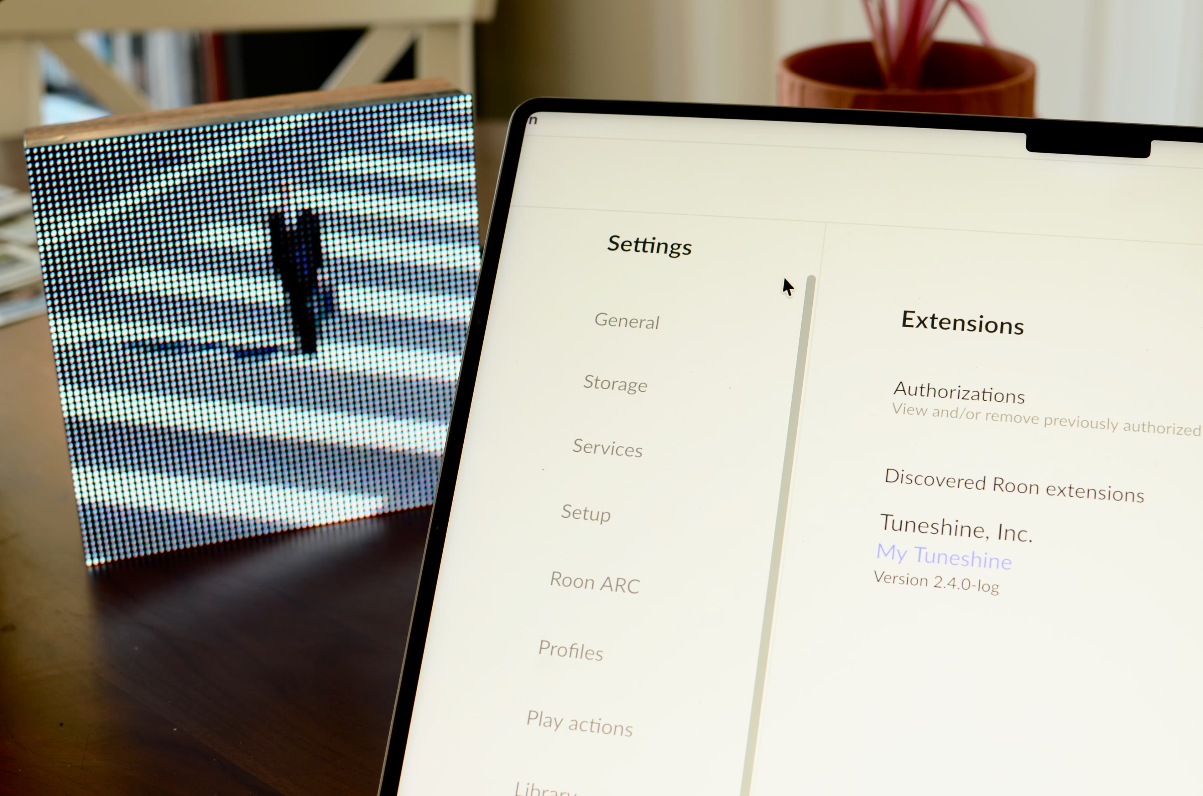 Roon Settings showing Tuneshine as a discovered extension